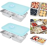 Prdingfy 2Pcs Stainless Steel Snack Containers, Grab and Go Snack Containers Reusable, Double Compartment Condiment with Lid Stainless Steel Food Storage for Classroom Travel and Outdoor Camping