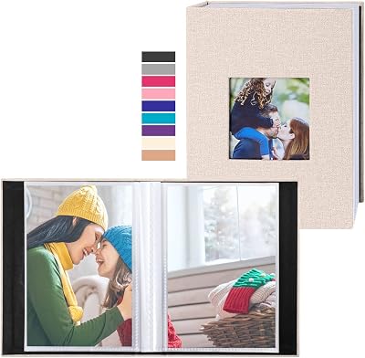 Benjia Small Photo Album 6x4 2 Packs 50 Pockets Linen Beige 10x15cm