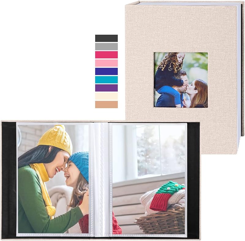 Benjia Small Photo Album 6x4 2 Packs 50 Pockets Linen Beige 10x15cm
