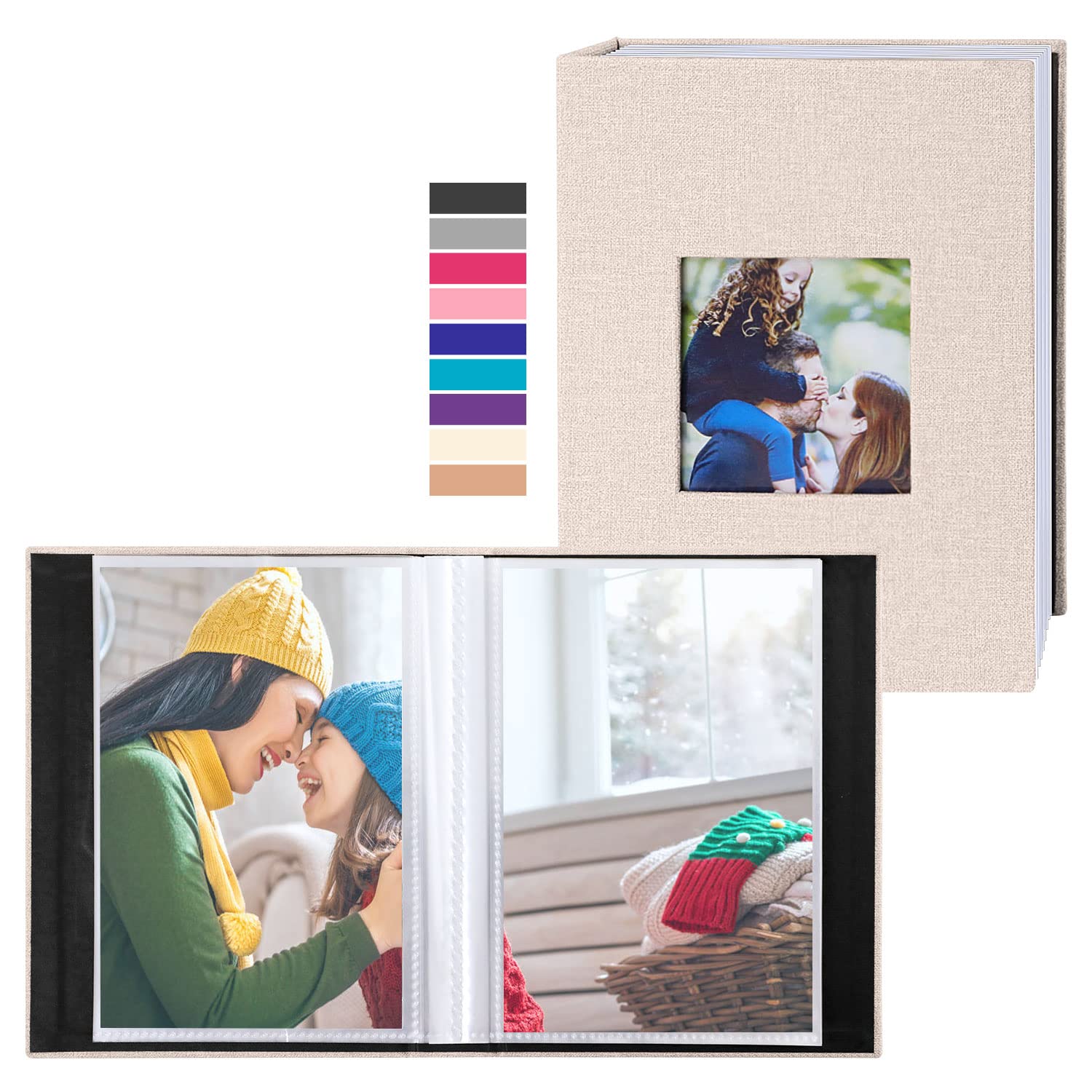 Benjia Small Photo Album 6x4 2 Packs, Each Pack holds 50 Pockets, Slip in Mini Linen Top Loading Photo Albums Holds Portrait Only 10x15cm Picture Beige — image 1