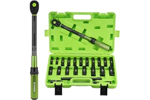 etoolab 1/2" Drive Click Torque Wrench with Deep Impact Socket (6~24mm),Dual-Range【10-170ft.lb/13.6-230.5Nm】±3% Precision,10" Extension Bar,Universal Joint,Drill Adapter