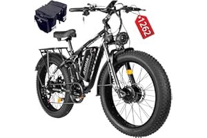 PHNHOLUN TUTTIO 5000W Peak Dual Motor Ebike, 40-46MPH Electric Bike for Adults, 52V 25AH Long Range Dirt Bike, 26" Fat-Tire Hunting Ebike, Full Suspension Mountain Bike for Off-Road Snow