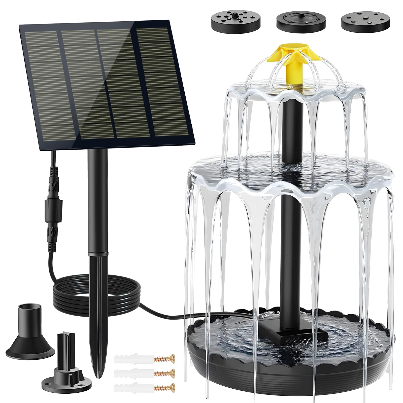 Photo 1 of Solar Water Fountain for Bird Bath Upgrade Solar Panel Adjustable Flow Water Fountain 2W 7V Solar Powered Water Pump for Water Feature Small Pond