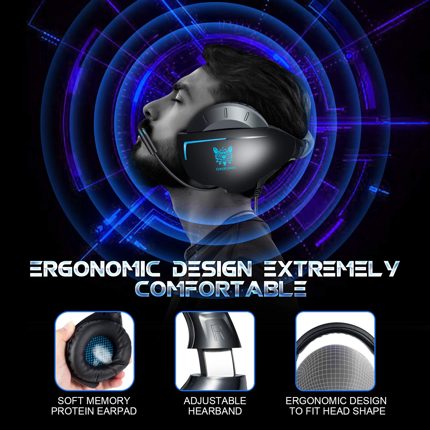 Gaming Headset with Mic Stereo Sound Noise Cancelling Headphone for Xbox One PC Mac PS4 Table Phone(Blue)