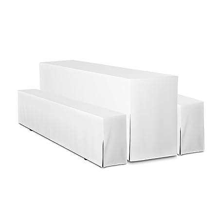 TexDeko Hussen Bierzeltgarnituren 5tlg gepolstert Festzeltgarnituren Bierbankhussen Premium - Weiss - 70cm