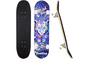 CLYCTIP Complete Skateboards- Standard for Beginners Kids Boys Girls Teenager- 31''x 8''Canadian Maple Cruiser Pro Skate Board