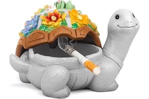 LESES Ashtray, Cute Turtle Cigarette Ashtray with Lid, Smokeless Waterproof Ash Tray Outdoor Resin Ashtray for Patio Home Office Gifts Indoor Ashtray