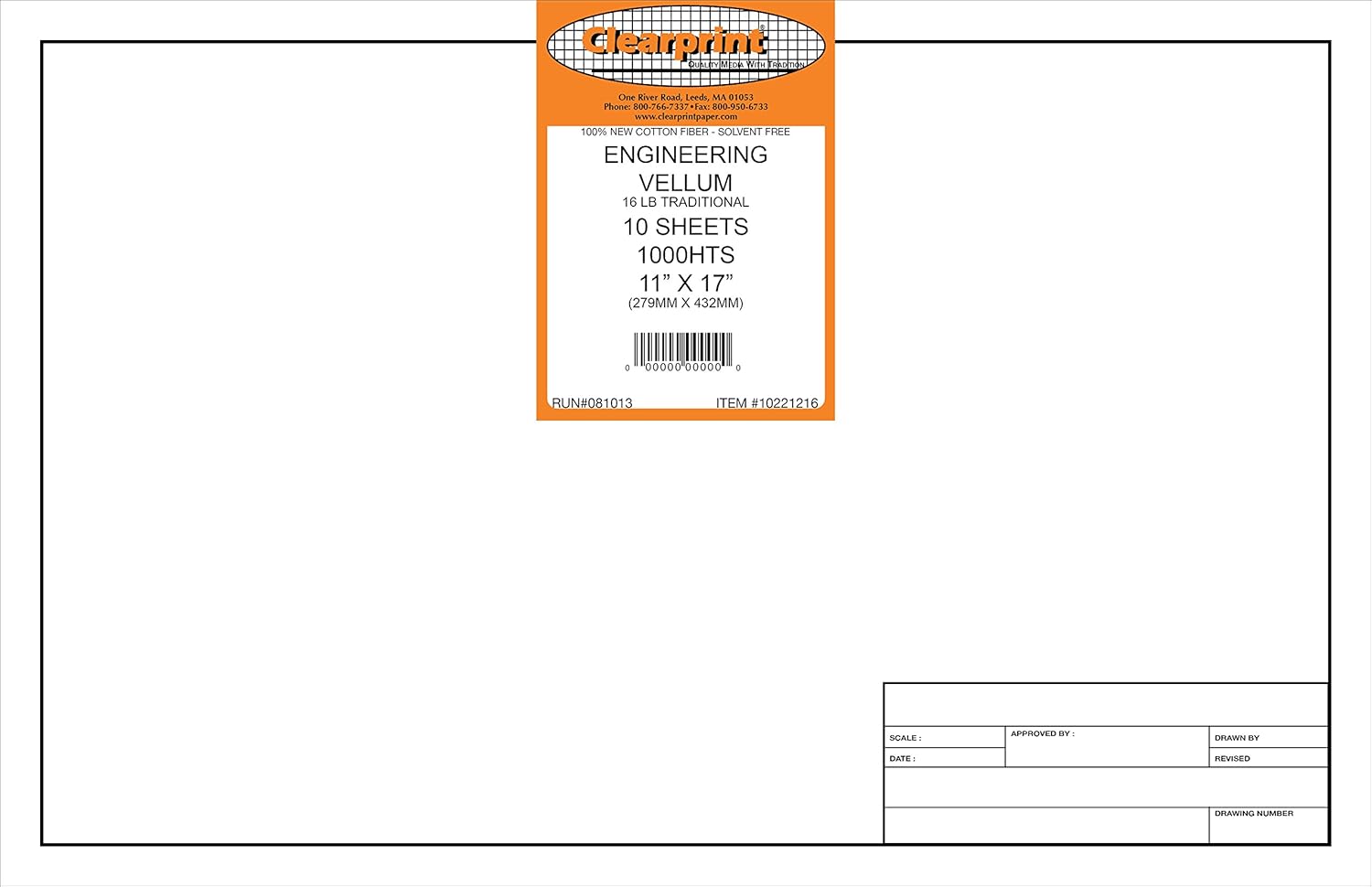 Clearprint Vellum Sheets with Engineer Title Block, 18x24 Inches, 16 lb, 60 GSM, 1000H 100% Cotton, 10 Sheets/Pack, Translucent White (10221222) : Arts And Crafts Vellum : Office Products