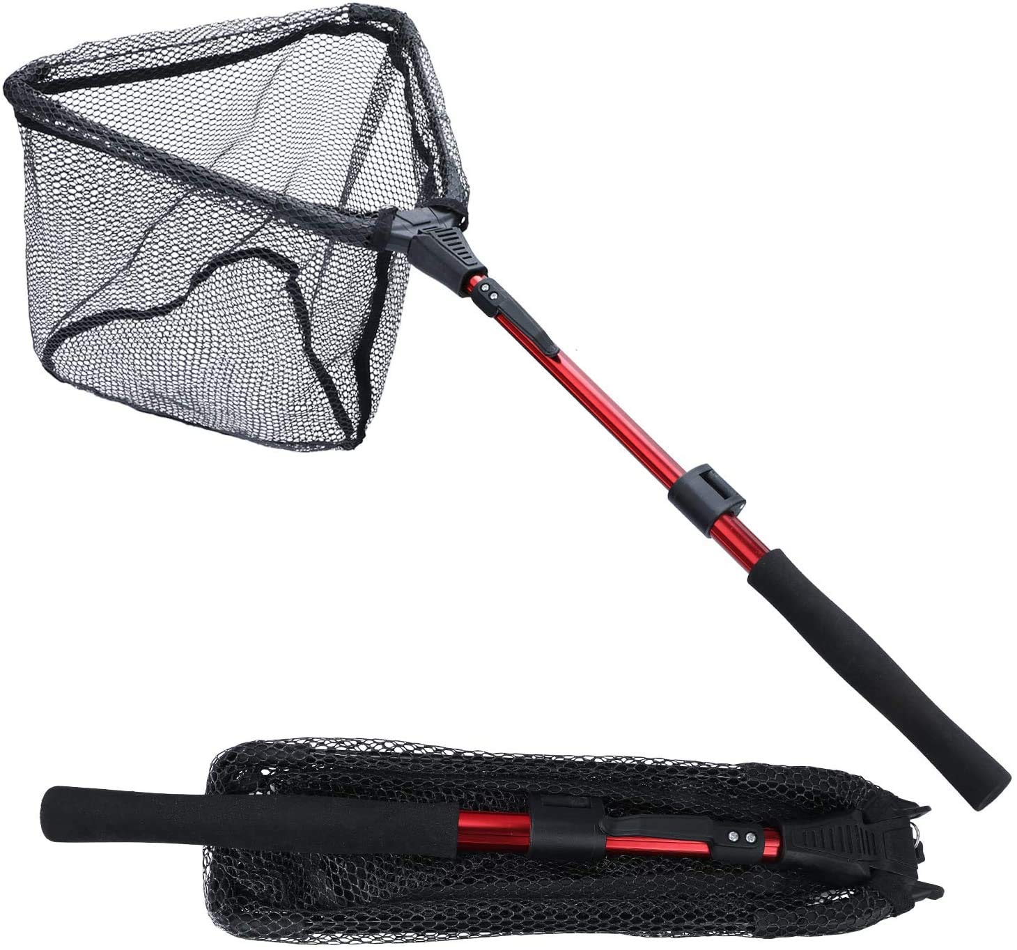 Sougayilang Fishing Net Fish Landing Net, Foldable Collapsible Telescopic Pole,Durable Nylon Material Mesh, Safe Fish Catching or Releasing-RLJ95CM