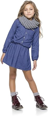 vestido infantil jeans manga longa