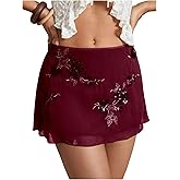 SweatyRocks Women's Sequin Mini Skirt Y2K Sparkly Beaded Floral Embroidery Skirts