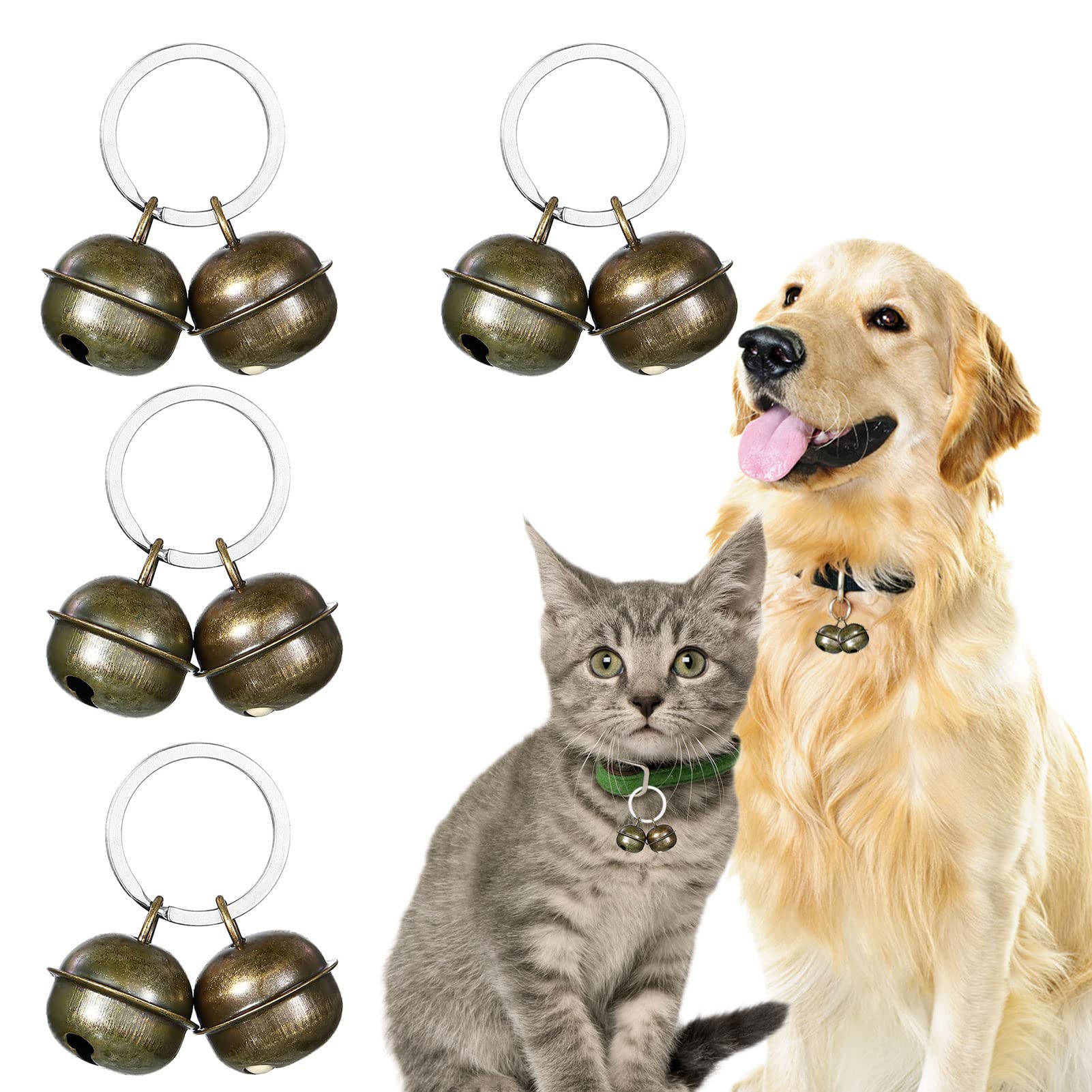 Zngou 4 Sets Bells for Dog & Cat Collars, 20mm Brass Bells for Dogs & Cats, Extra Loud