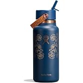 Hydro Flask Water Bottle - Insulated Stainless Steel - Wide Mouth Flex Straw Lid, Non Spill, Leakproof and Refillable in 32 Oz Western Dark Blue