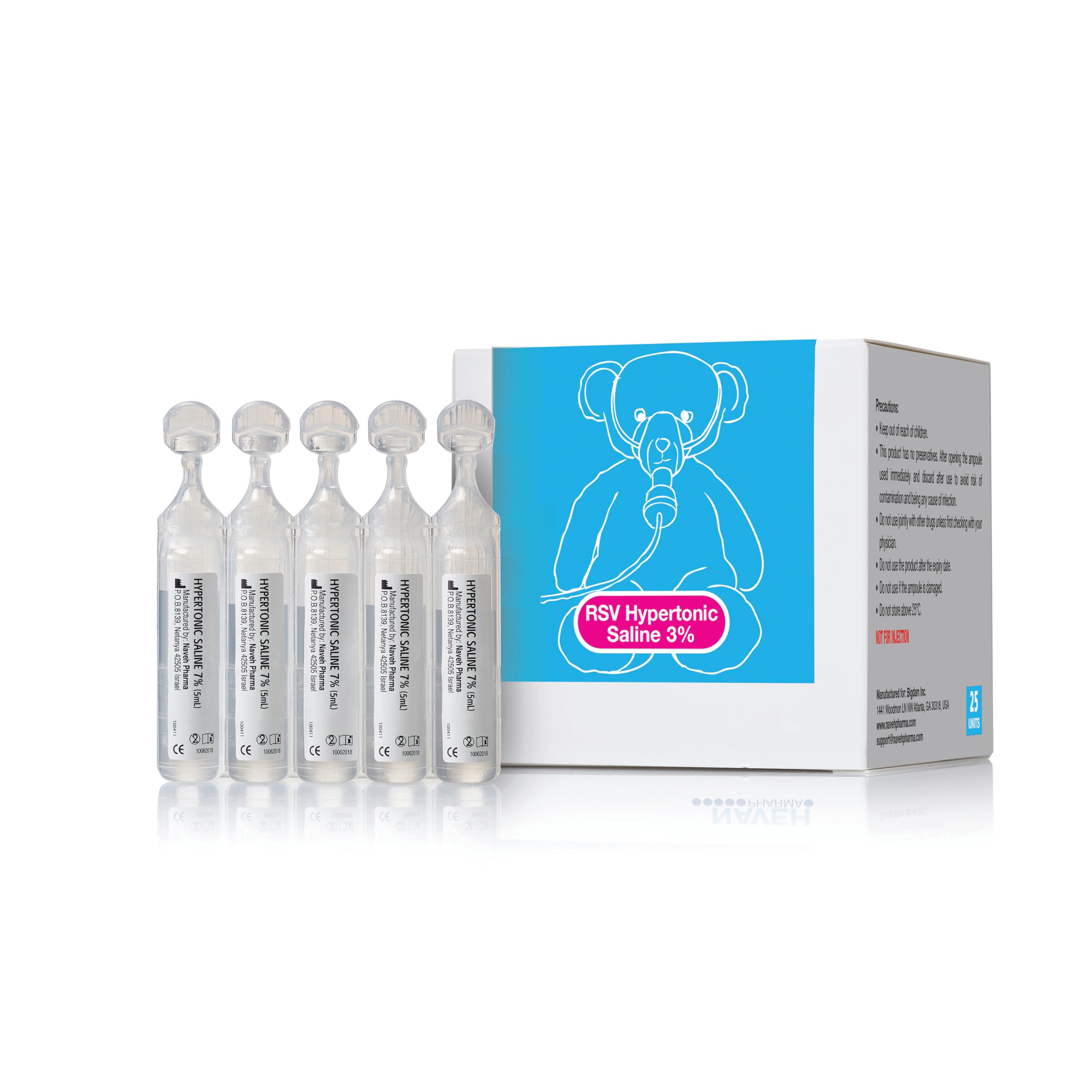 NAVEH PHARMA Saline Solution 3% 5ml Each, 25 per Box Can be used for Nasal Mosturizing and other Uses.