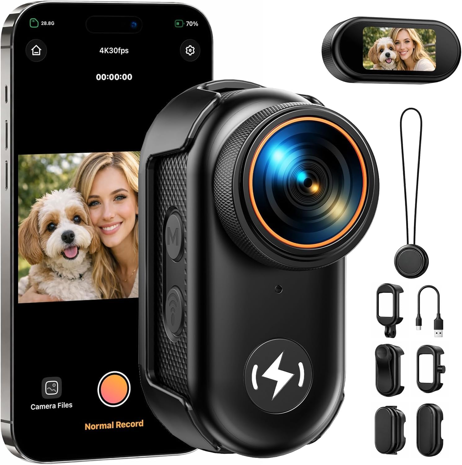 4K POV Camera Thumb Size Body Camera, WiFi Mini Action Camera with 64GB Card, Magnetic Mount Wearable Vlogging Cameras for TikTok YouTube Travel