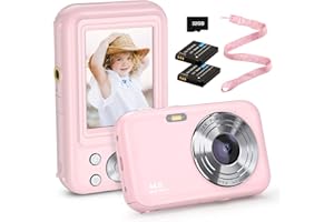 Pink Kids Camera - FHD 1080P, 44MP, 16X Zoom, Portable with 32G Card & 2 Batteries - Gift for Girls & Boys