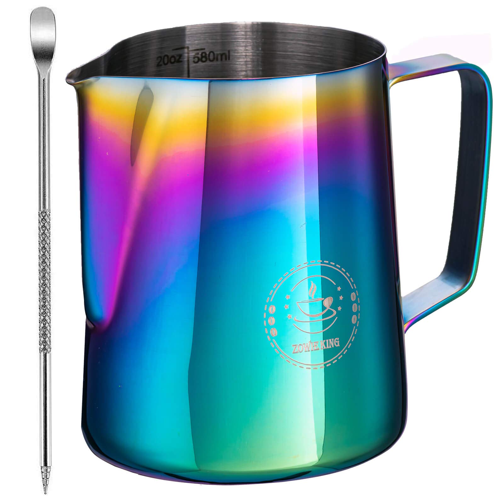 Milk Frothing Pitcher 20oz,Espresso Steaming Pitcher 20oz,Espresso Machine Accessories,Milk Frother Cup 20oz,Milk Coffee Cappuccino Latte Art,Colorful Stainless Steel Jug