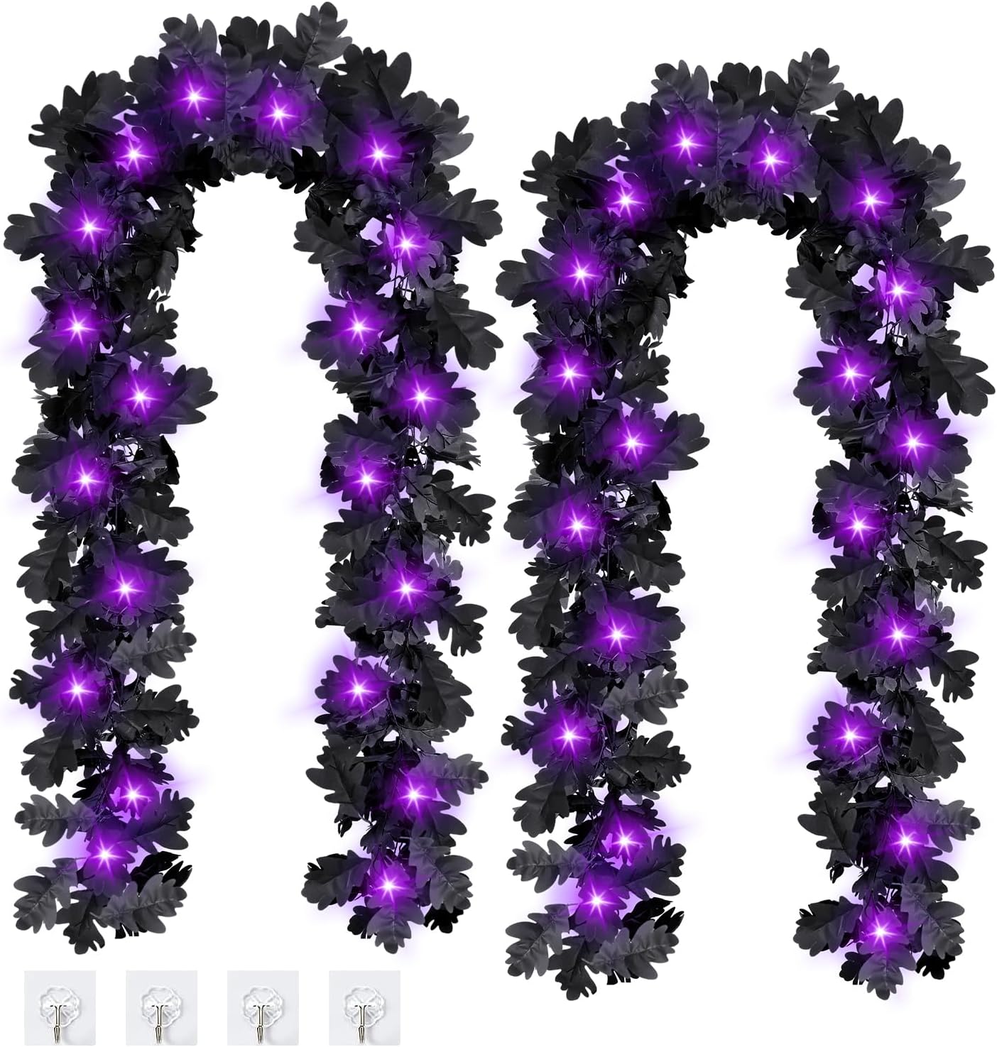 Wreaths, Garlands & Swags - 2 Pcs LED Halloween Garland Black Vines Garland with Lights, 5.7Ft Artificial Black Maple Leaf Vine Hanging Halloween Decorations for Home Mantle Fireplace Bedroom Indoor Outdoor