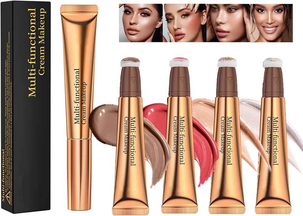 Domality 4pc Liquid Bronzer Contour Highlighter Blush Beauty Wand Stick Natural