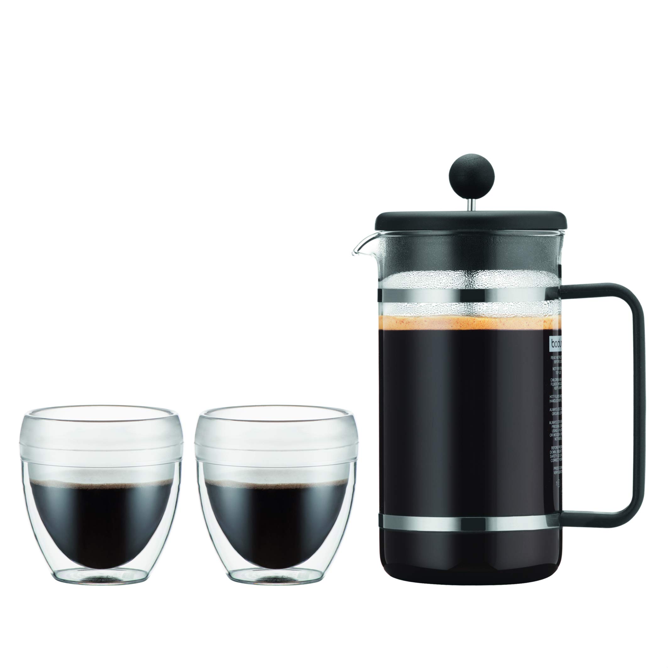 Photo 1 of Bodum Bistro Set Shatterproof French Press Coffee Maker (34 Ounce) and 2-Pack Pavina Outdoor Tumblers (8 Ounce Ea.), Black