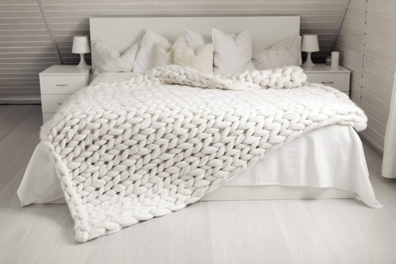 incarpo Chunky Knit Blanket Handwoven Wool Yarn Knitting Throw Bed Sofa Super Warm Home Decor White 40"x59"