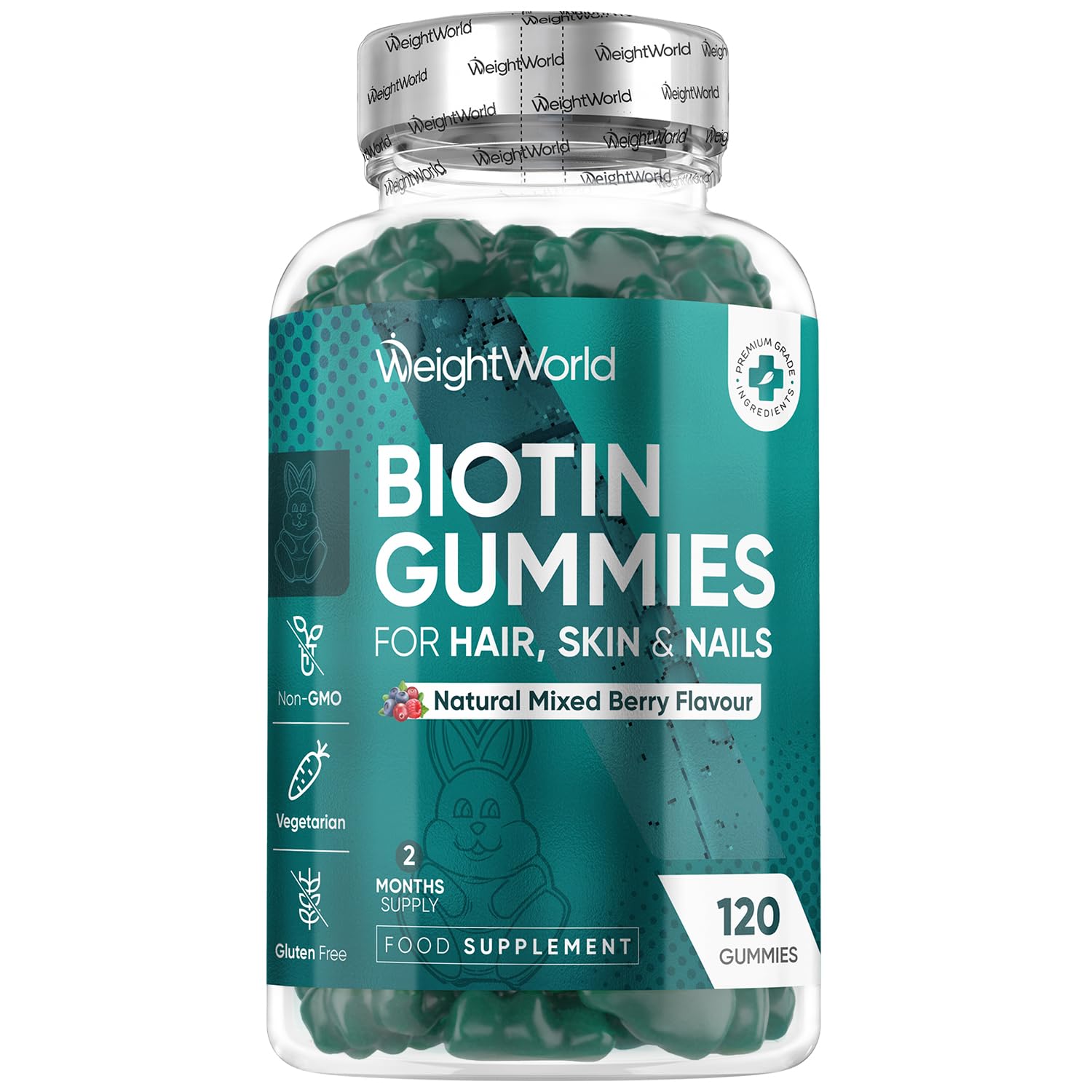 Biotin Gummies - 120 Chewable Gummies - B7 Vitamin with 8 Key Vitamins & 4 Nutrients - Biotin 5000mcg Supplements - Natural Mixed Berry Flavour - Non-GMO, Gluten-Free & Vegetarian-Friendly