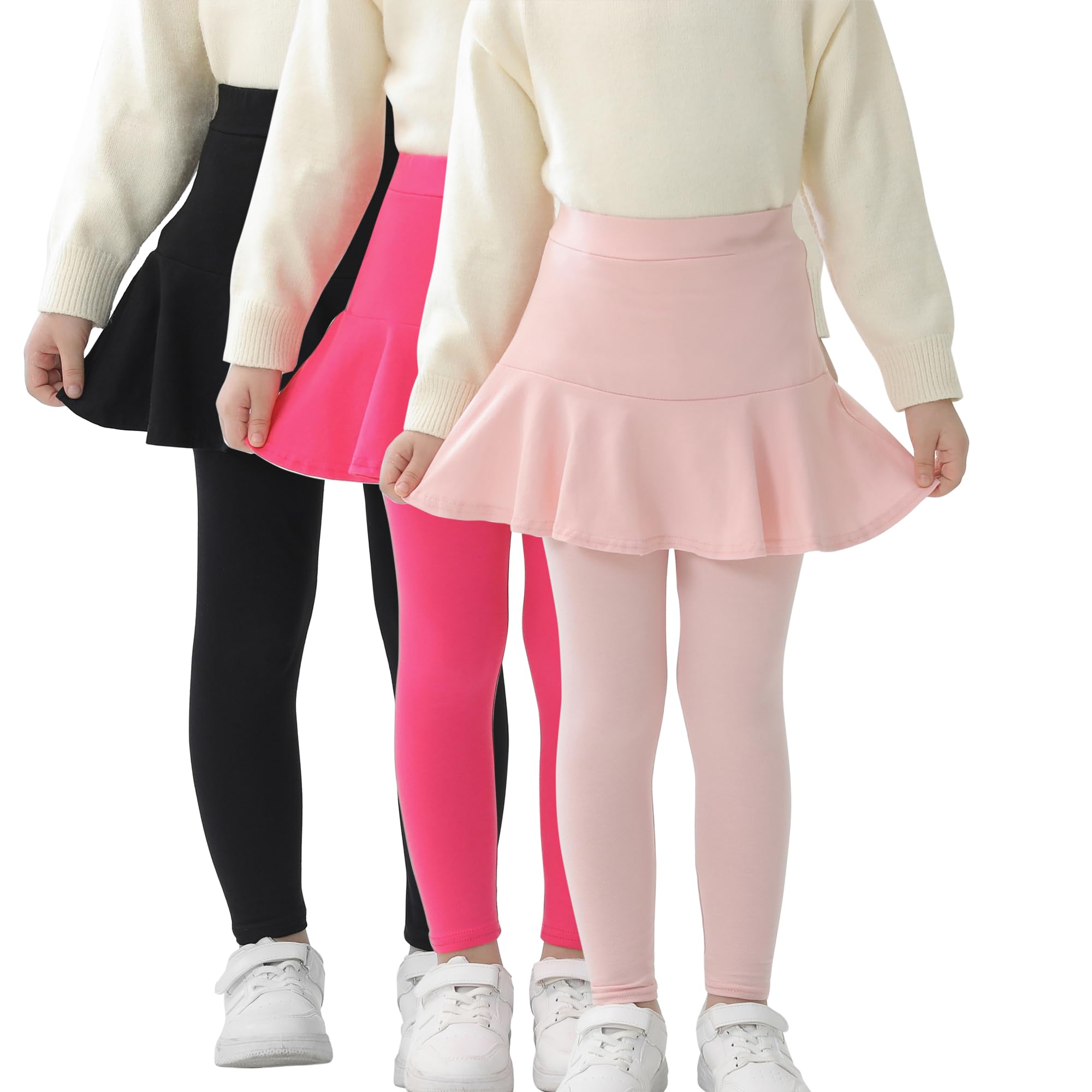 Photo 1 of SIZE 3T------------------------------------------------StyleSavvy Trendy Girls' Leggings with Skirt -3 Pack of Cotton Ruffle Skirt Pants for Kids Black Pink Rose for 3 Years