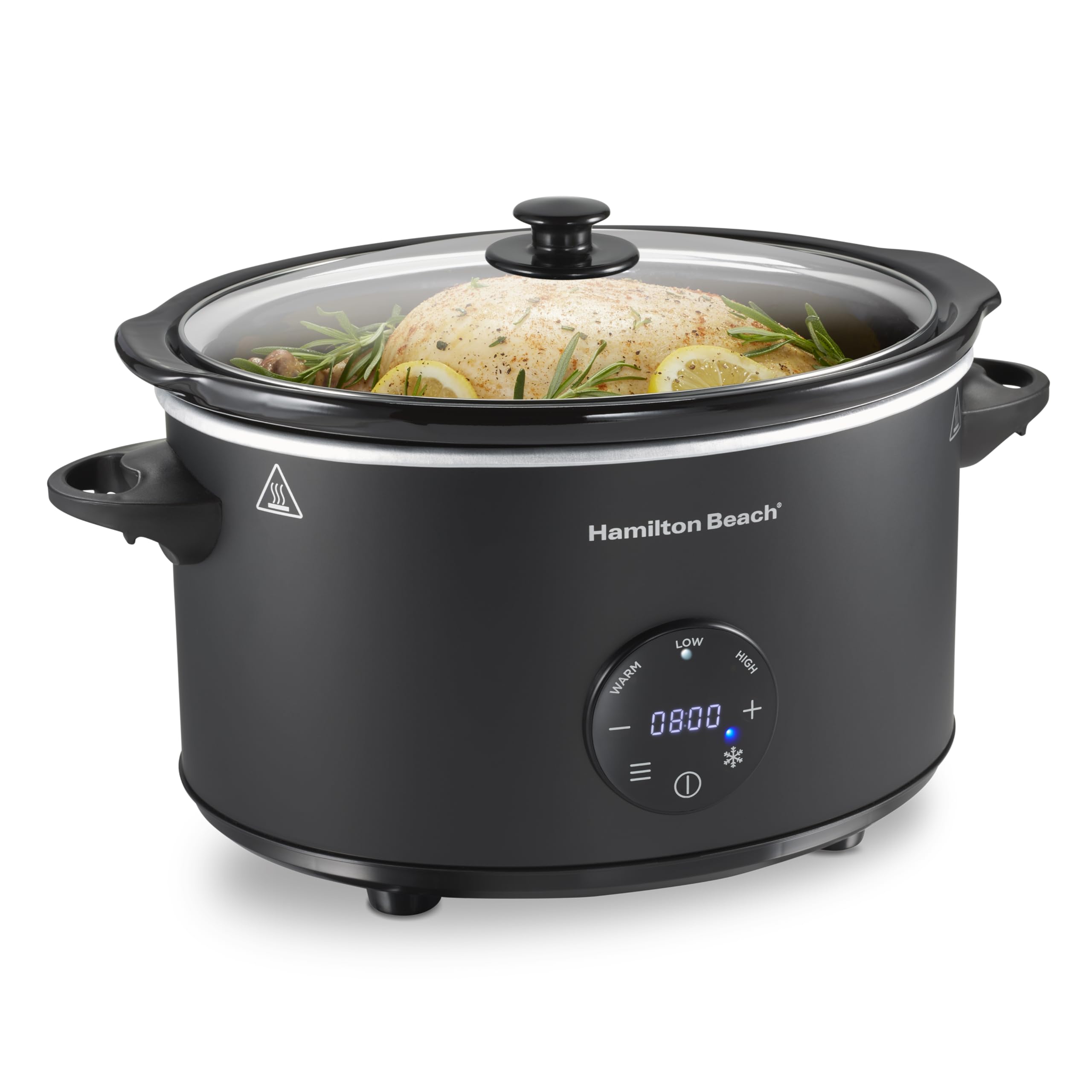 Hamilton Beach 6 Quart Set & Forget Programmable Slow Cooker with Defrost Function, Flexible Programming, Adjustable Countdown Timer, Large Dishwasher Safe Stoneware Crock and Glass Lid, Black (33765)