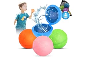 Tizikcon 4PCS Magnetic Reusable Water Balloons for Kids Outdoor Activities, Refillable Latex-free Pool Beach Bath Toys, Self Sealing Water Bombs Splash Balls Quick Fill for Summer Games