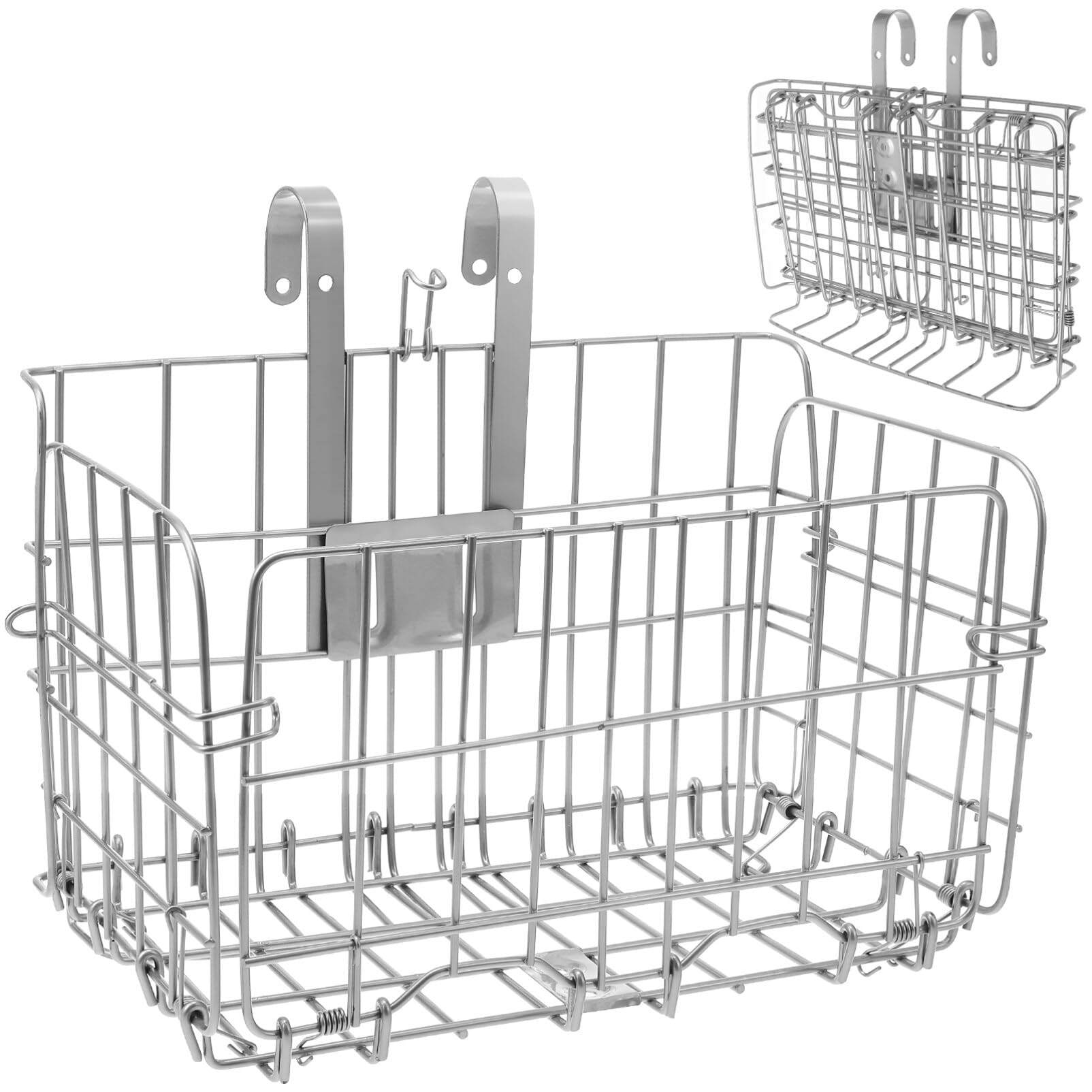 Yardwe Folding Bike Basket Front Adult Bicycle Basket Wire Mesh Rear Bike Basket Metal Bicycle Basket Rack Front Handlebar for Mountain Bike Accessories (Silver)