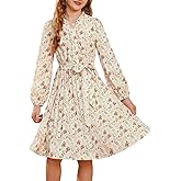 GRACE KARIN Girls Long Sleeve Fall Dress Floral Pleated Casual Holiday Party Teen Flower Dresses Size 6-14Y