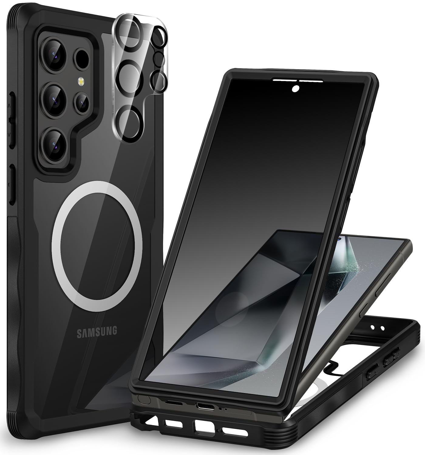 Photo 1 of CENHUFO Magnetic Privacy for Samsung Galaxy S24 Ultra Case, Full Body Phone Case with Built-in Privacy Screen Protector and Camera Lens Cover, Anti Peep Shockproof Protective Clear Bumper - Black