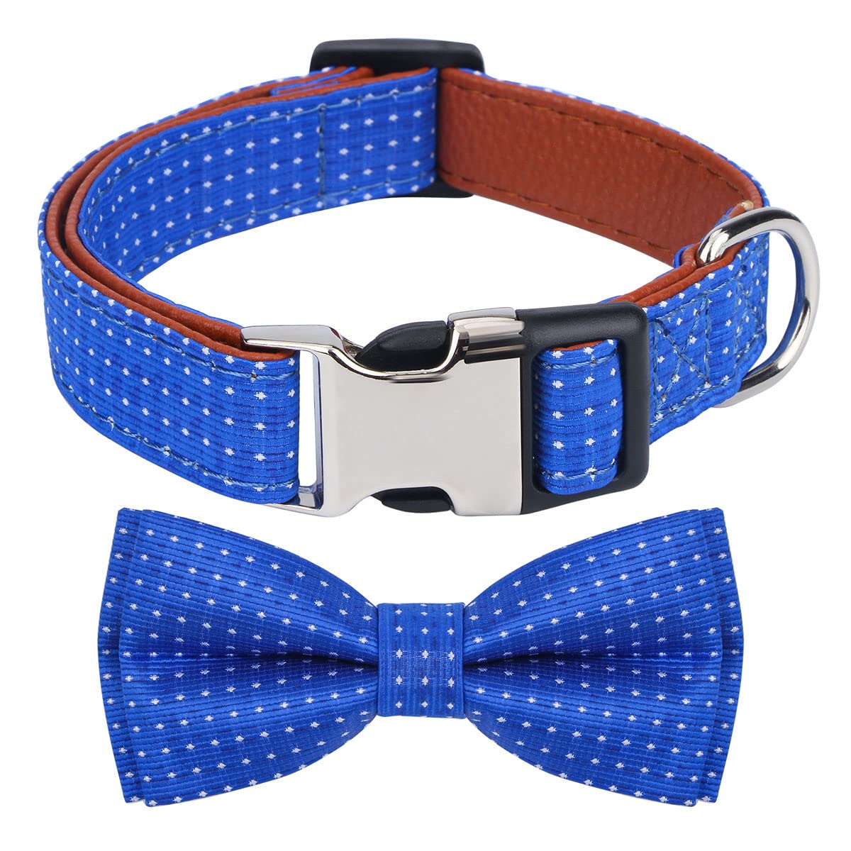 Rhea Rose Dog Collar with Bow Tie for Girl or Boy Gift Soft Durable Bowtie Blue dot Small