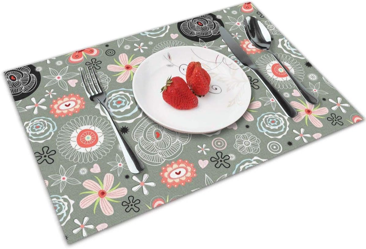 NWUIGE Floral Decorative Pattern Placemats Set of 4