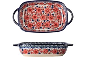 Bicuzat Vintage Style Cherry Blossom Flowers Pottery Bakeware Ceramic Casserole Dish Baking Pan Lasagna Pans Baking Dish with