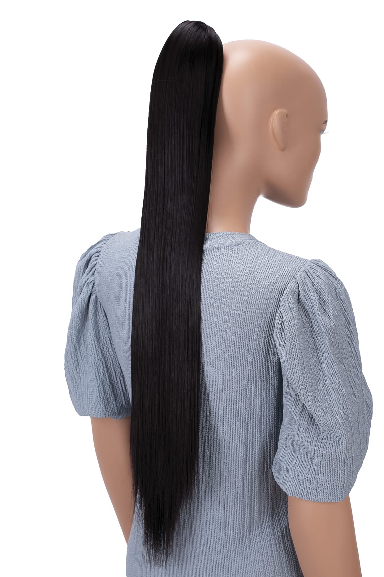 CAISHA 28" Extra Long Straight Ponytail Hairpiece Heat-resistant Synthetic Fibres Black Brown H158