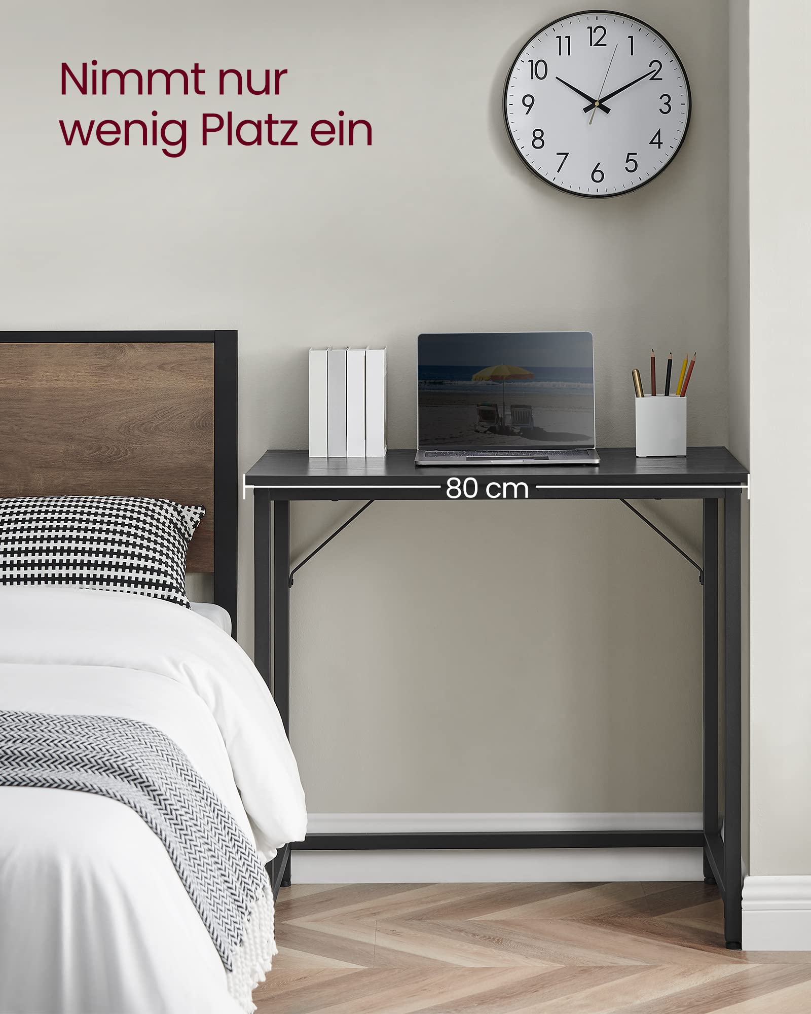 VASAGLE Tisch, Computertisch, Bürotisch, 80 x 50 x 76 cm, für Arbeitszimmer, Schlafzimmer, Wohnzimmer, ebenholzschwarz-tintenschwarz LWD038B56V1 5