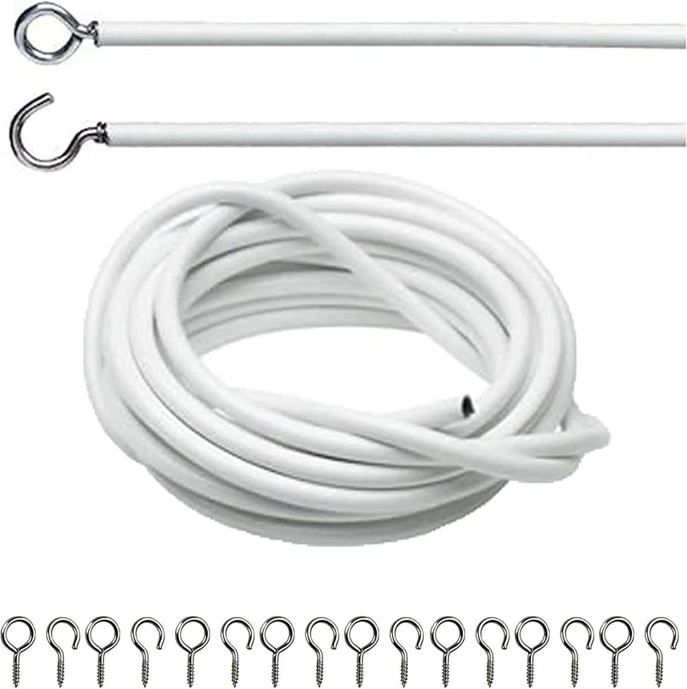 DIVCHI Net Curtain Wire Set 4m with 8 Eyes & 8 Hooks White