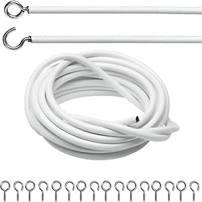 DIVCHI Net Curtain Wire Set 4m with 8 Eyes & 8 Hooks White