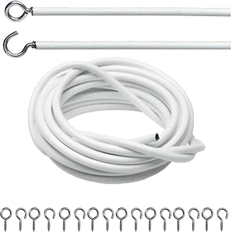 DIVCHI Net Curtain Wire Set 4m with 8 Eyes & 8 Hooks White