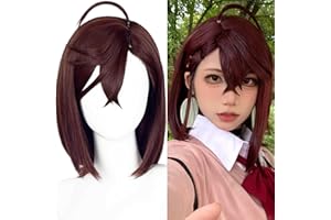 HALF AND HALF Momo Ayase Cosplay Wig Short Anime Dark Brown Bob Wig with Bangs DAN DA DAN 14.5'' Synthetic Hair for Women Party Halloween