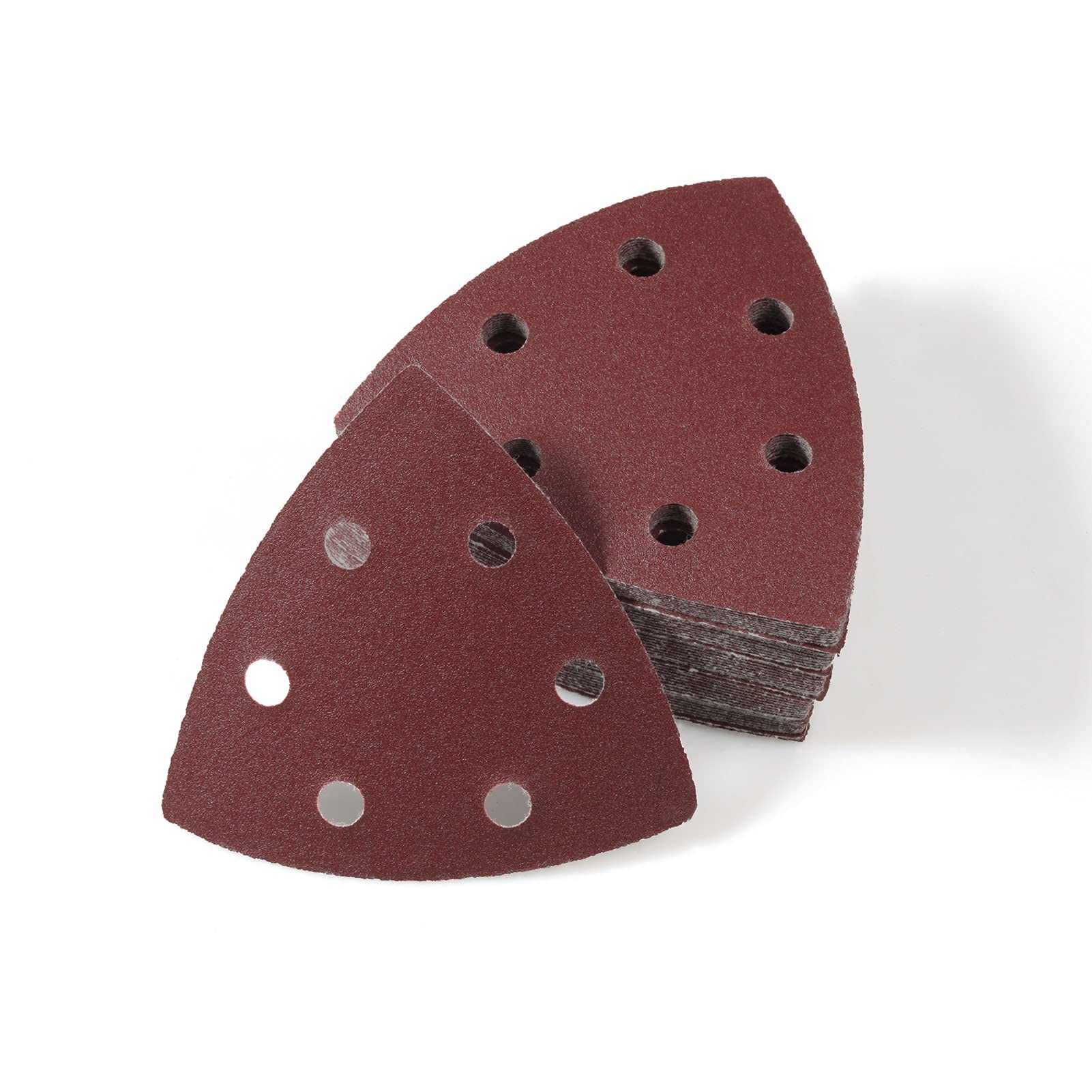 LEONTOOL 50 Pcs 6 Holes Triangular Sandpaper, Triangle Sanding Pads 3.5 Inches, 180 Grit Hook and Loop Sanding Disc, Detail Sandpaper Sanding Sheets for Wood Metal Polishing
