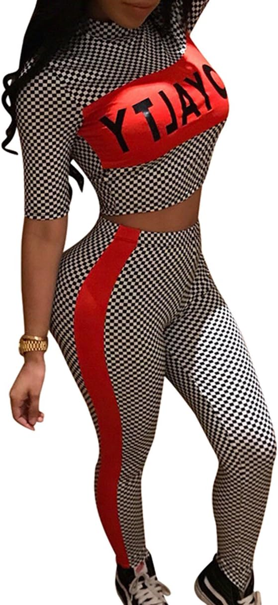 AINORS Women’s Two Piece Outfits Crop Top High Waist Skinny Pants Sweatsuits Set Jumpsuits