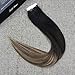 Full Shine 14 inch 50gram 20 Pcs Balayage Tape on Hair Extensions Color #2 Fading To #8 Highlight With Color #2 Fading To Color #60 Platinum Blonde Remy Hair Ombre