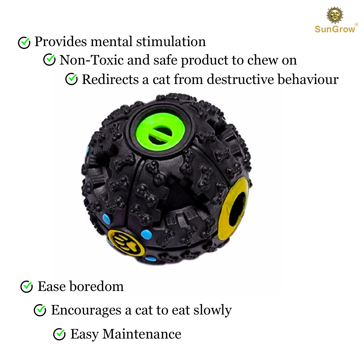 Fun & Entertaining Food Dispenser Ball for Cats by SunGrow (4”) - Physically and Mentally Stimulating: Non-Toxic, Easy to Clean, Lightweight Cat Toy : Promotes Healthy Teeth and Gums