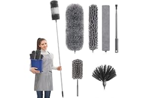 YVYV Microfiber Feather Duster 7PCS - Extendable & Bendable Dusters with Long Extension Pole, Washable Lightweight Dusters for Cleaning Ceiling Fan, High Ceiling, Blinds, Furniture, Cars