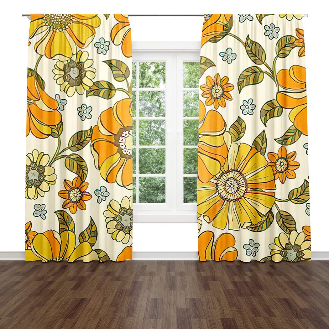 Photo 1 of Daisy Flower Pattern Window Drapes Curtain Colorful Large Floral Retro 70S Style Rod Pocket Drapes Curtain for Living Room Home Decor 52x84 Inches 2 Panels