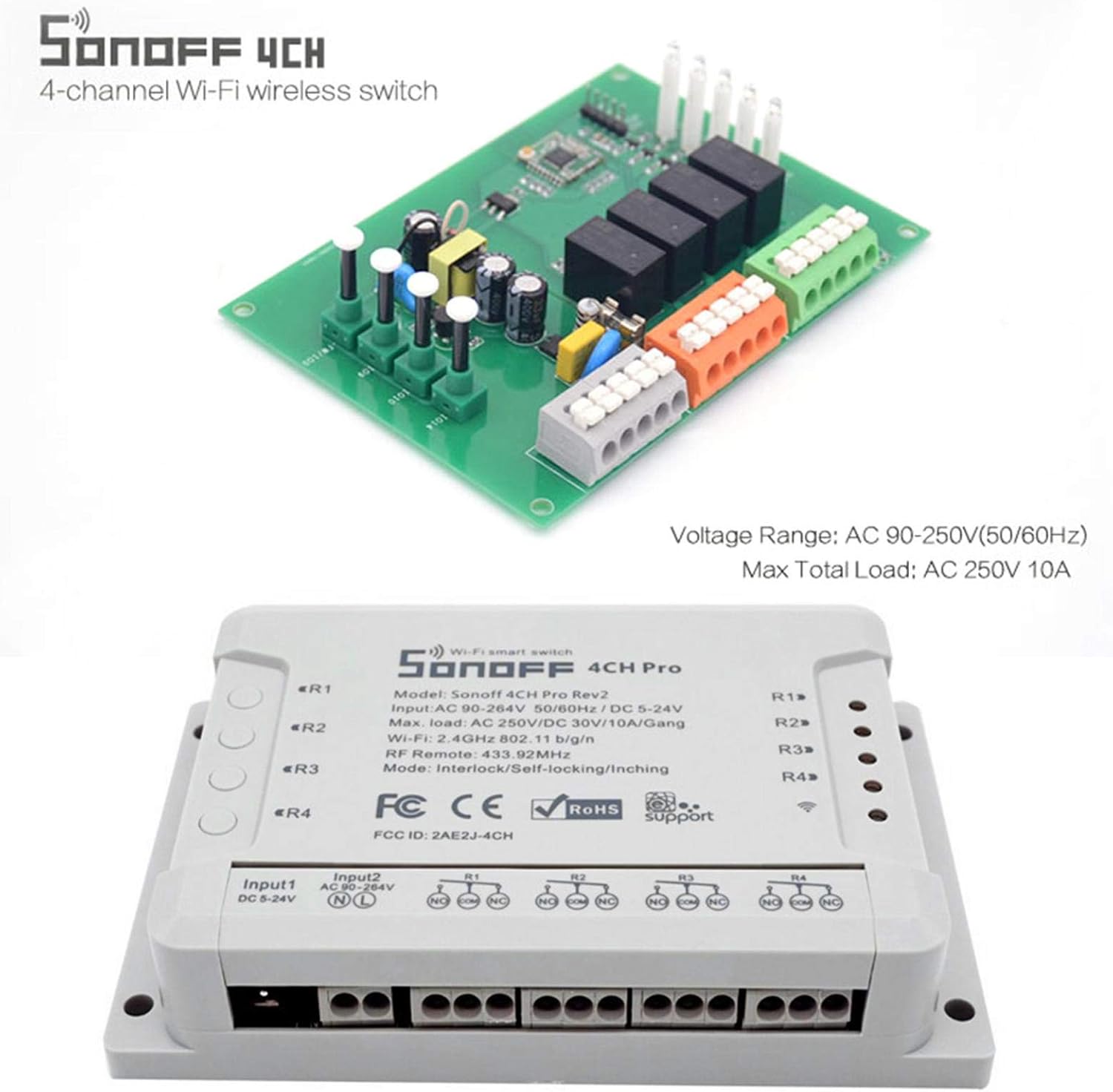 Amazon Com 4ch R2 Smart Switch 4 Channels 2 4g Wifi Remote Control Smart Automation Modules For Home Appliances 10a Computers Accessories