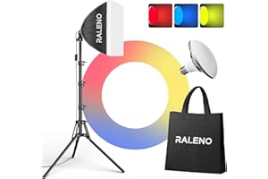 RALENO Softbox Lighting Kit, 16''x16'' Softbox, LED Video Lighting Kit with Various Light Colors (50W, 5500K, 97CRI, LED, 3 Color Covers, Storage Bag&Belt, 3m Cable) Model: PS075-1UDP2