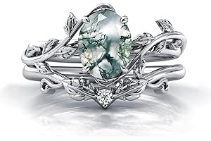 Seiyang Natural Moss Agate Ring 925 Sterling Silver Moss Agate Engagement Ring Set Promise Wedding Ring Jewelry Gift for Women